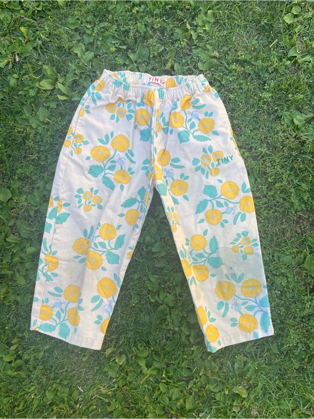TINY COTTONS Kid’s Floral Pants in Yellow & Teal